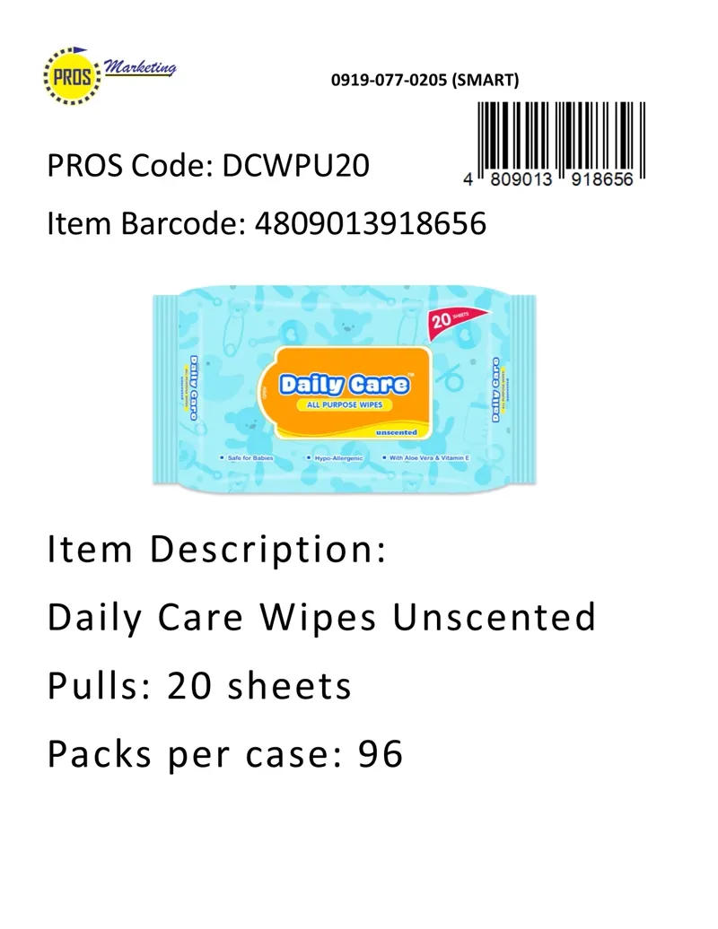 Daily Care Wipes Unstd 20sx96