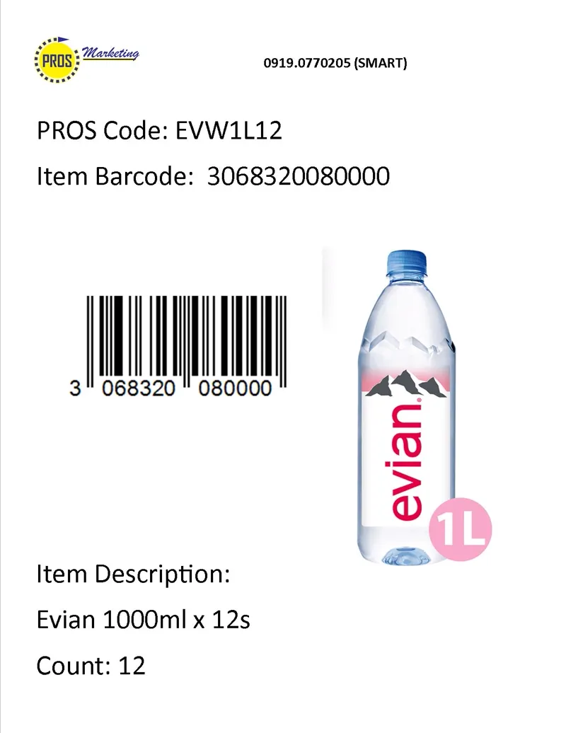 Evian 1000ml x 12s