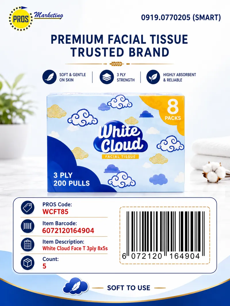 White Cloud Face T 3ply 8x5s