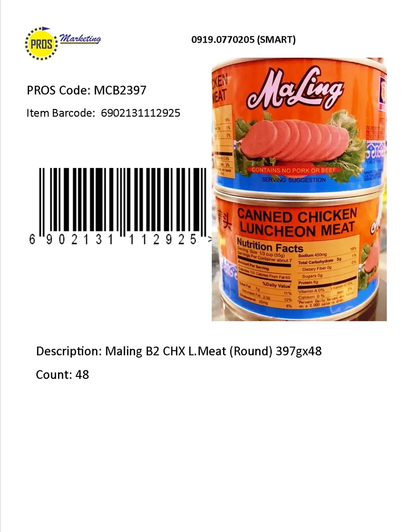 Maling B2 CHX L.Meat (Round) 397gx48