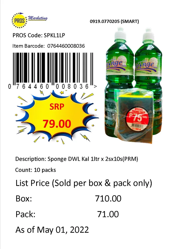 Sponge DWL Kal 1ltr x 2sx10s(PRM)