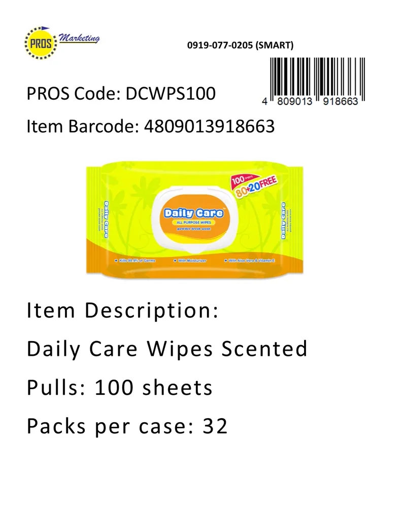 Daily Care Wipes Sctd 100sx32