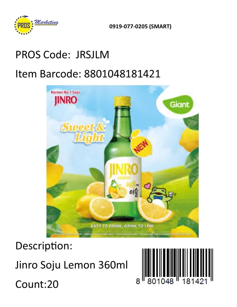 Jinro Soju Lemon 360ml x 20s