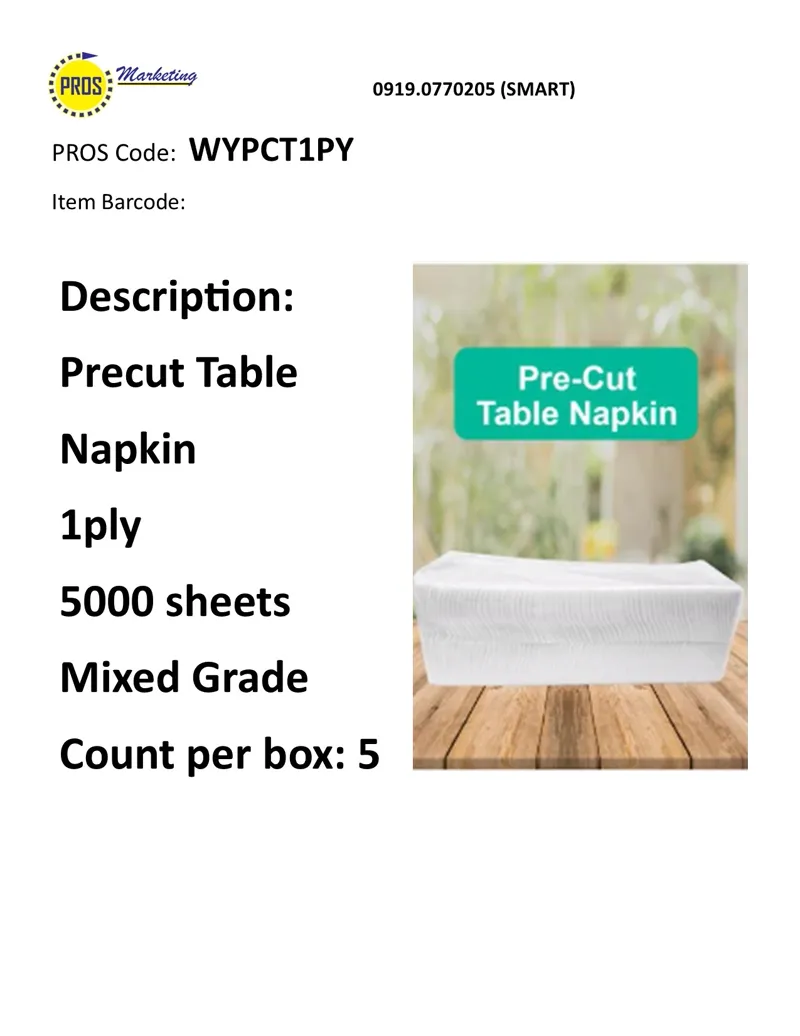 Precut Table Napkin MixGrade 1Ply