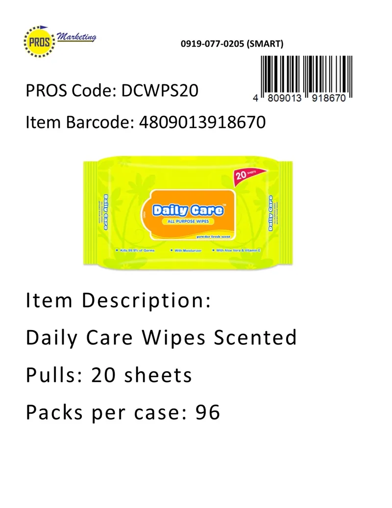 Daily Care Wipes Sctd 20sx96