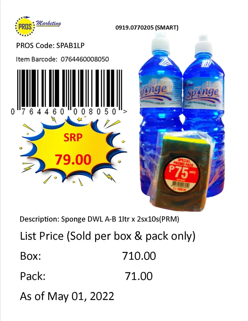 Sponge DWL A-B 1ltr x 2sx10s(PRM)