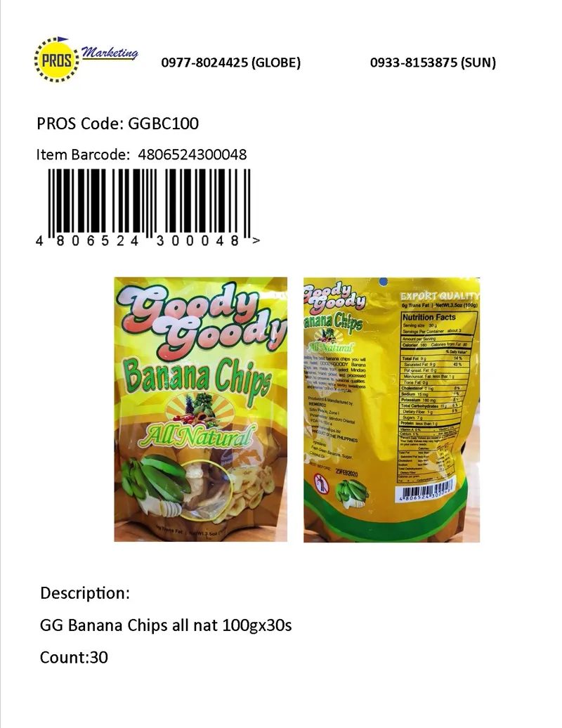 GG Banana Chips all nat 100gx30s
