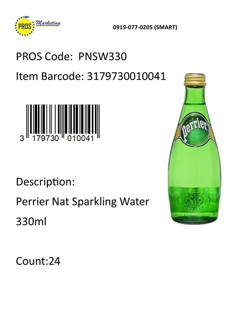 Perrier Nat Sparkling Water 330mlx24s