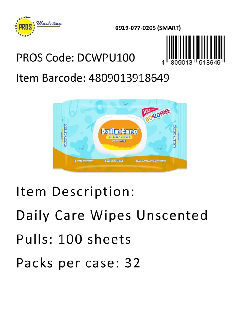 Daily Care Wipes Unstd 100sx32
