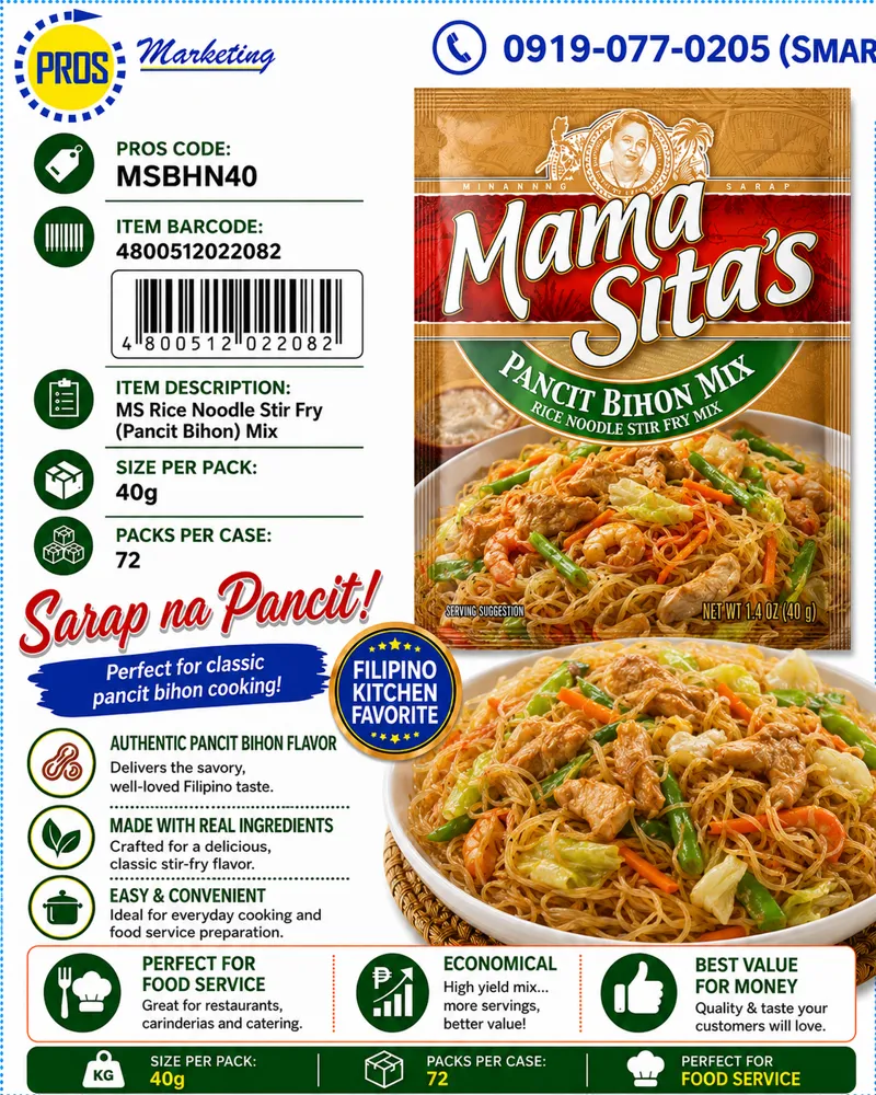 MS Rice Noodle Stir Fry (Pancit Bihon) Mix 40gx72