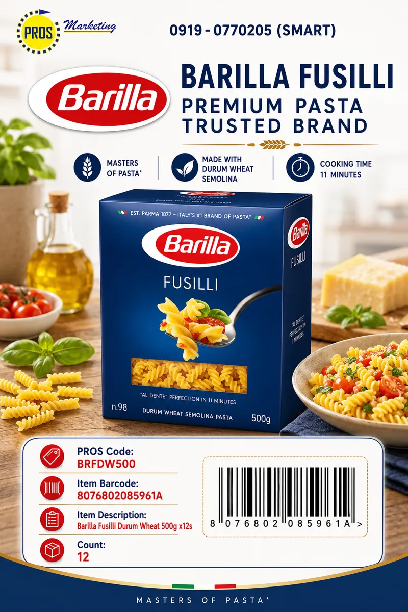 Barilla Fusilli Durum Wheat 500g x12s